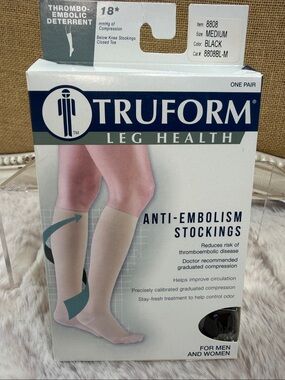 Truform | Unisex, Anti-Embolism Knee High Stockings - Black, Medium, NWT